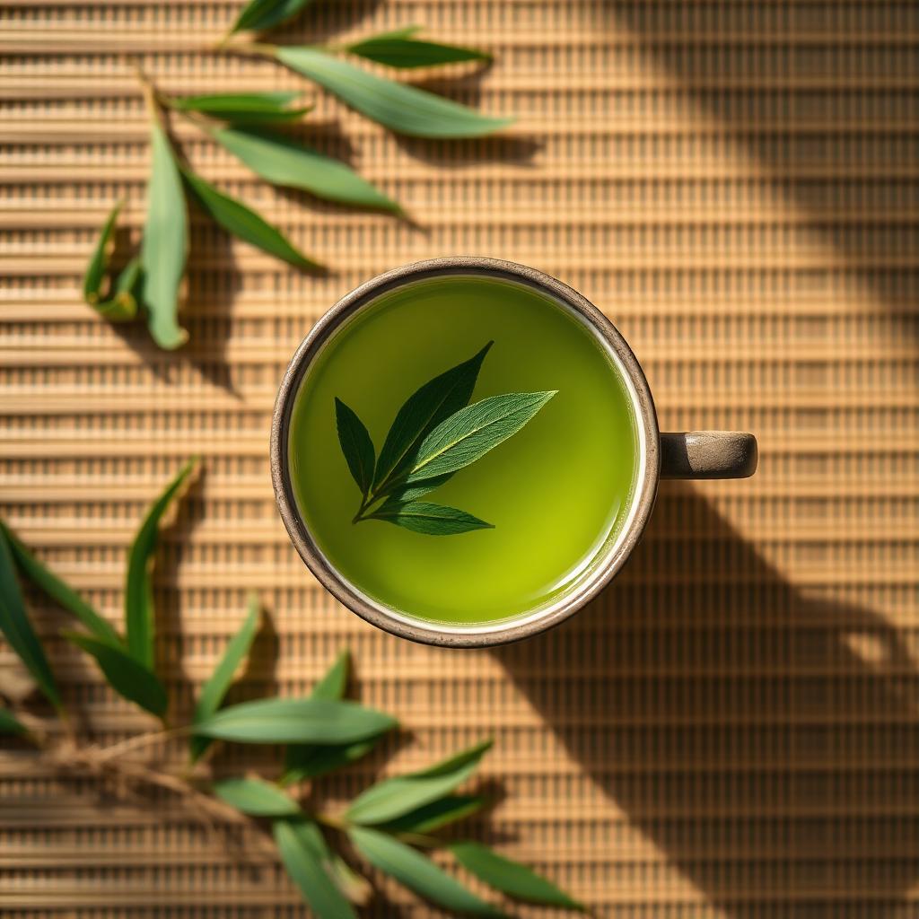 Green Tea herbal tea, overhead flat lay